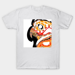 kawaii parrot in mexican orange pattern in totonac folk tattoo art T-Shirt